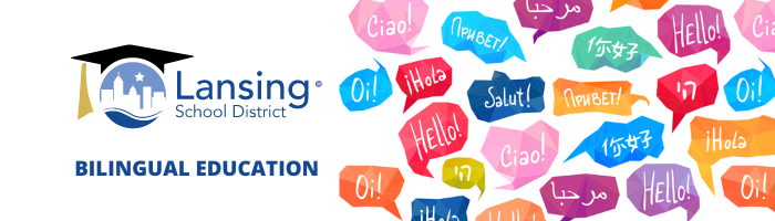 Lansing School District Bilingual Education - Multicolored, multilingual speech bubbles