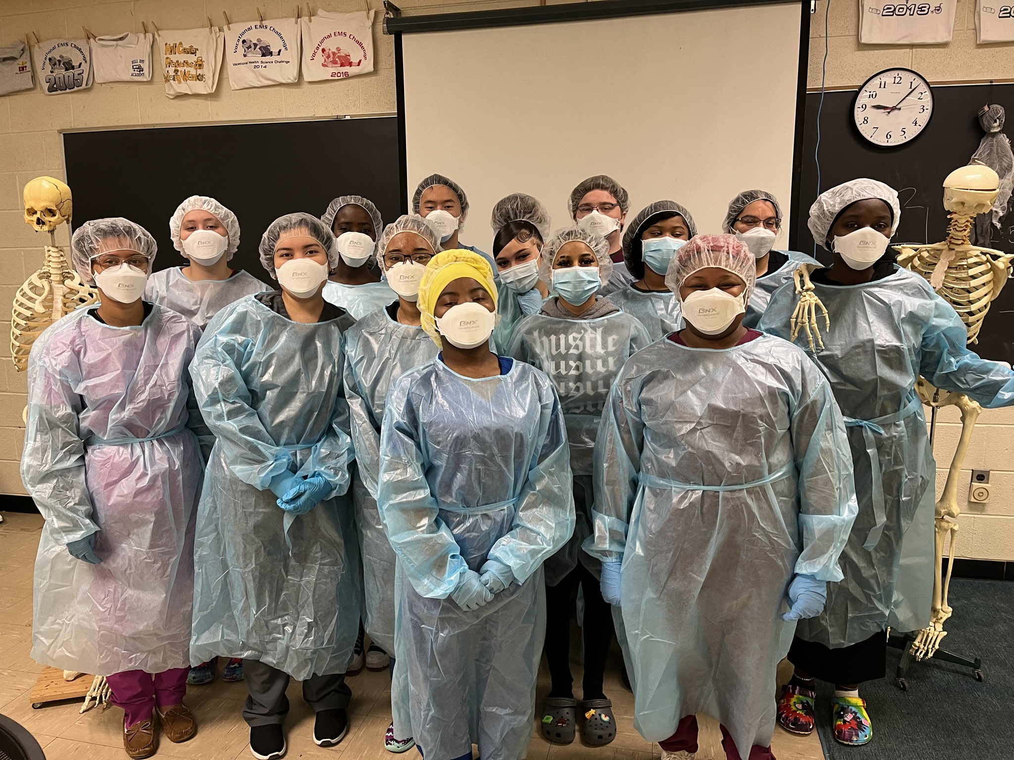 A group of students wearing PPE