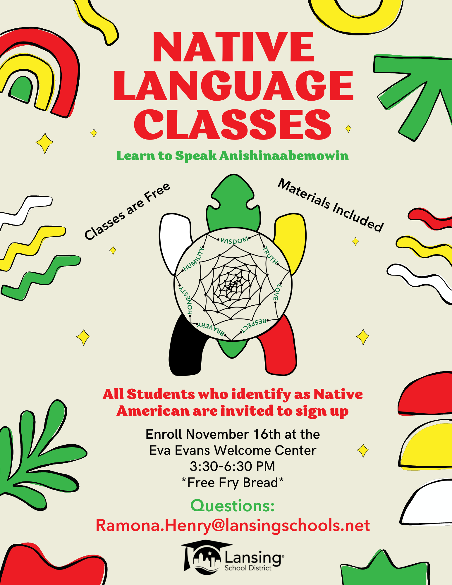 An image of the flyer for the Native American Language Classes