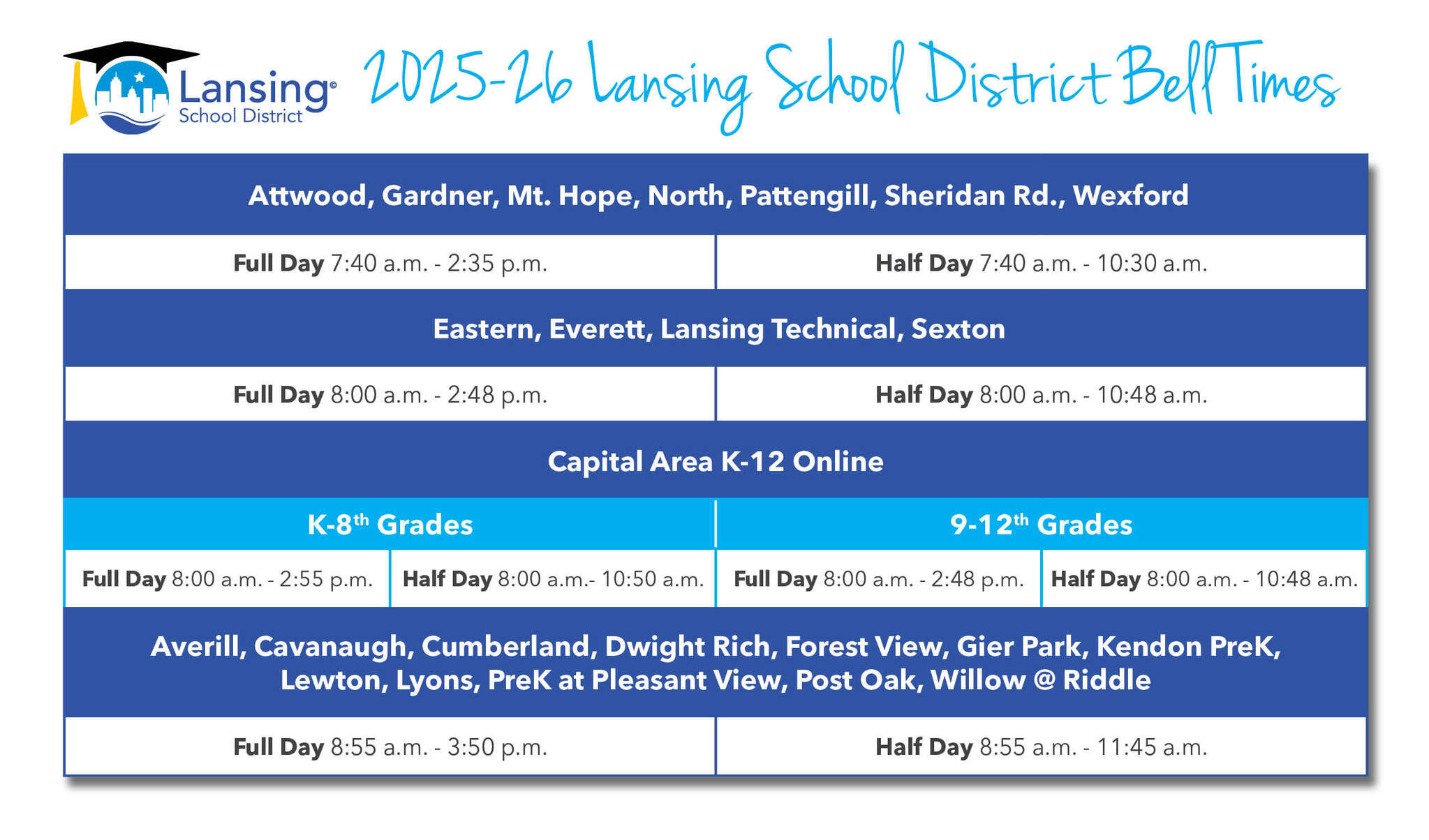 2025-26 School Bell Times