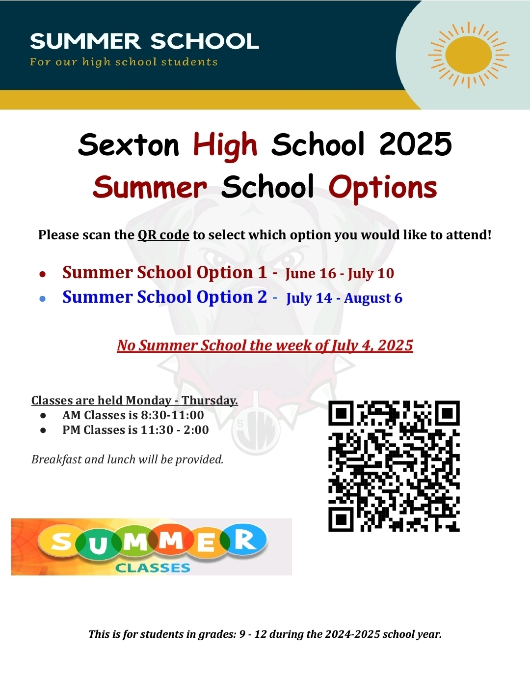 Sexton Summer School 2025 flyer